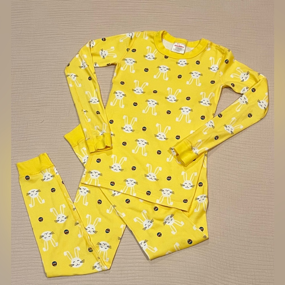 Hanna Andersson Yellow Bunny Print Kids Easter Organic Cotton Pajamas Size 12